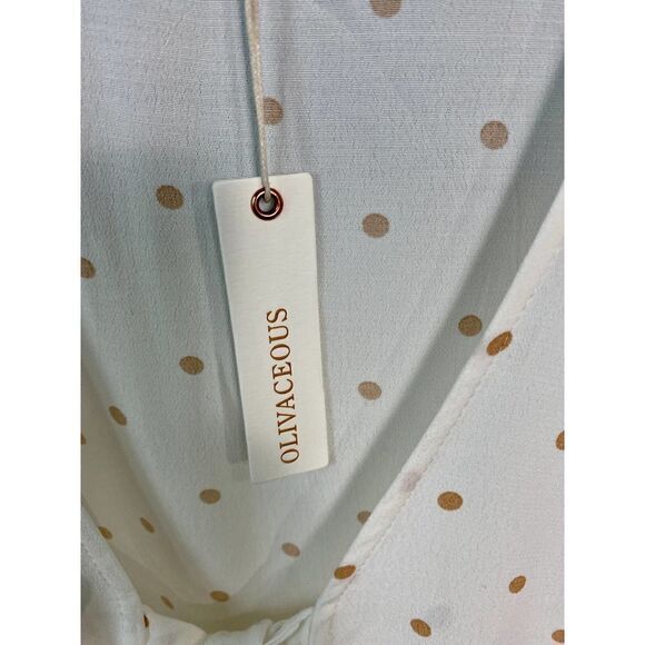 Olivaceous White Polka Dot Sheer Short Sleeve Tied Blouse Size Small NWT - Picture 7 of 7